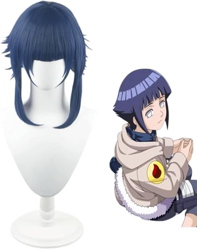 Anime Hyuga Hinata Cosplay Perücke, Frauen Blau Kurzhaar Perücken Mit Bangs Halloween Kostüm Party Perücken Mit Freier Perücke Cap von MIGUOO