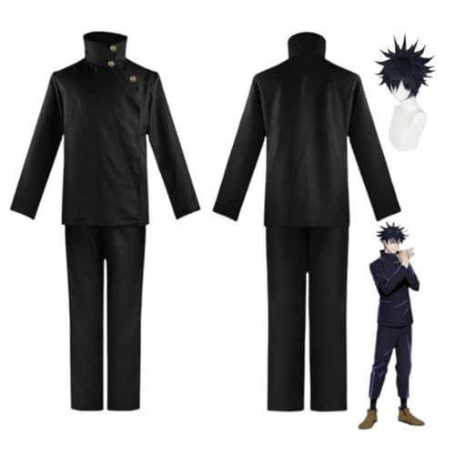 Anime Jujutsu Kaisen Fushiguro Megumi Cosplay Outfit Halloween Party Uniform Kostüm + Perücke (Black,L) von MIGUOO