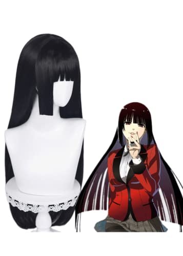 Anime Kakegurui Cosplay Perücke, Jabami Yumeko Perücke, schwarze lange gerade Haare Rollenspiel Perücken mit Perücke Cap, für Halloween Kostüm Party von MIGUOO