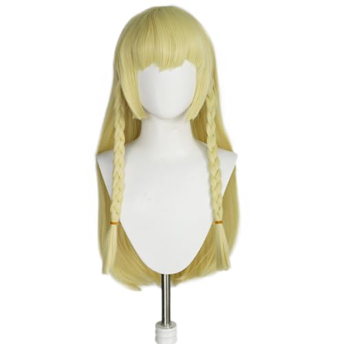 Anime Lillie Cosplay Perücke, Frauen Blonde Lange Haar Perücke Mit Zwei Langen Zöpfen, Halloween Kostüm Party Rollenspiel Zubehör Perücke Mit Perücke Cap von MIGUOO