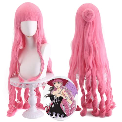 Anime ONE PIECE Perona Cosplay Perücke, Frauen Rosa Lange Lockige Haar Perücke, Für Halloween Kostüm Party Rollenspiel von MIGUOO