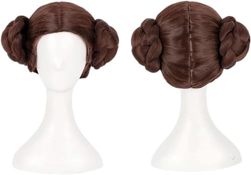 Anime Prinzessin Leia Organa Solo Cosplay Perücke, Kurze Braune Hitzebeständige Synthetische Haar Perücke Mit Kostenloser Perücke Cap Für Halloween Kostüm Party von MIGUOO