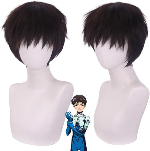 Anime Shinji Ikari Cosplay Perücke, Kurze Braune Schwarze Perücke Für Halloween Kostüm Party, Anime Show, Mit Kostenloser Perücke Cap von MIGUOO