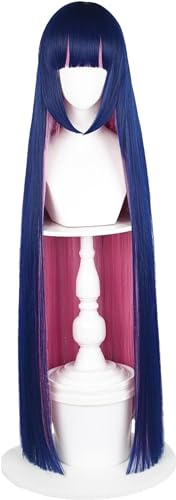 MIGUOO Anime Anarchy Stocking Cosplay Perücke, 100cm Lange Gerade Blau Rosa Gemischte Perücken Für Halloween, Party, Karneval, + Perücke Cap von MIGUOO