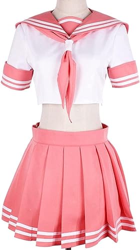 MIGUOO Anime Astolfo Cosplay Kostüm Frauen JK Rollenspiel Uniform Seemann Anzug Plissee Rock Halloween Party Schule Uniformen (Pink,L) von MIGUOO