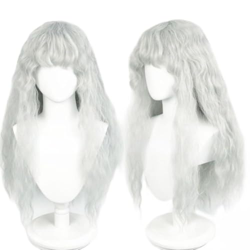 MIGUOO Anime Berserk Griffith Cosplay Perücke, Silberweiße Lange Locken Haar Perücken Rollenspiel Perücken, Für Halloween Kostüm Party Mit Perücke Cap von MIGUOO