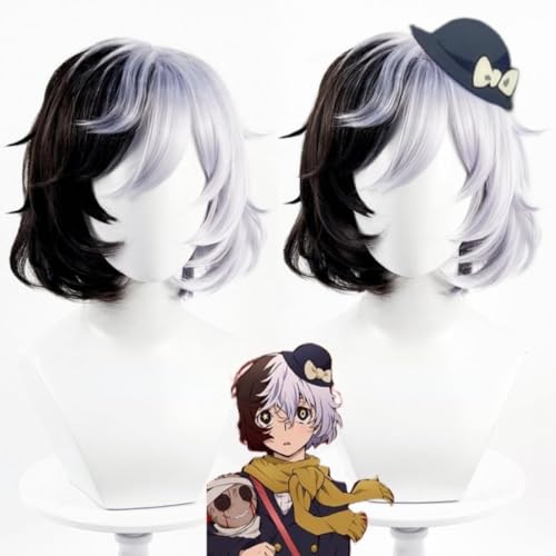 MIGUOO Anime Bungo Stray Dogs Yumeno Kyūsaku Cosplay Perücke, Mix Farben Kurzhaar Perücken Rollenspiel Perücken, für Halloween Kostüm Party mit Perücke Cap von MIGUOO