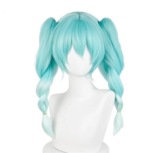 MIGUOO Anime Bunny Cosplay Perücke, Cyan Gradient geflochtene Zöpfe Haar Perücken, für Halloween Kostüm Party mit Perücke Cap von MIGUOO