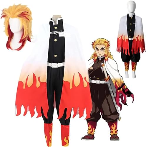 MIGUOO Anime Cosplay Kostüm Rengoku Kyoujurou Uniformen Halloween Party Kimono Uniform mit Perücke (Set+Wig,M) von MIGUOO