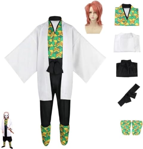 MIGUOO Anime Demon Slayer Sabito Cosplay Outfit Halloween Party Kimono Uniform Volles Set Mit Perücke (Full Set,XL) von MIGUOO