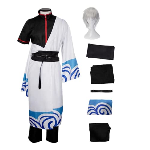 MIGUOO Anime Gintama Sakata Gintoki Cosplay Outfit Halloween Kostüm Party Rollenspiel Kimono + Perücke (Suit,L) von MIGUOO