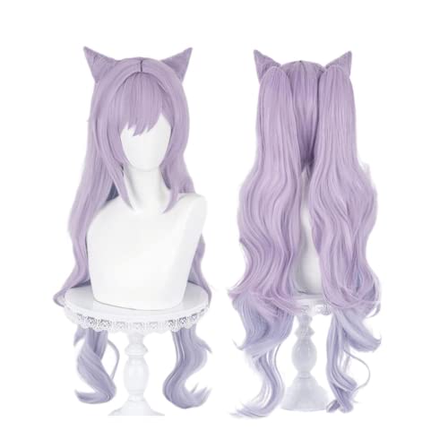 MIGUOO Anime Genshin Impact Cosplay Perücke, Keqing Perücke, Frauen Dual Horsetail Curl Haar Perücken mit Perücke Cap, für Halloween Kostüm Party Accesorios, Cosplay Event, Anime Show von MIGUOO