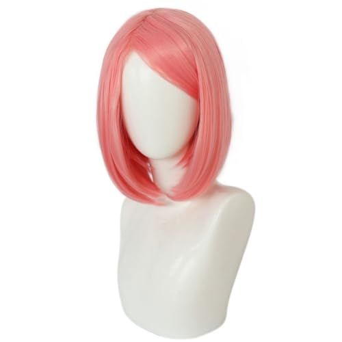 MIGUOO Anime Haruno Sakura Cosplay Perücke, Rosa Bob KurzhaarPerücken Für Halloween, Party, Karneval Und Perücke Cap von MIGUOO