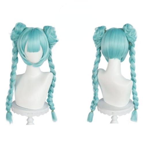 MIGUOO Anime Hatsune Miku Cosplay Perücke, Tiger Mundclip Doppel Pferdeschwanz Zopf Haar Perücken Für Halloween, Party, Karneval, Perücke Cap von MIGUOO