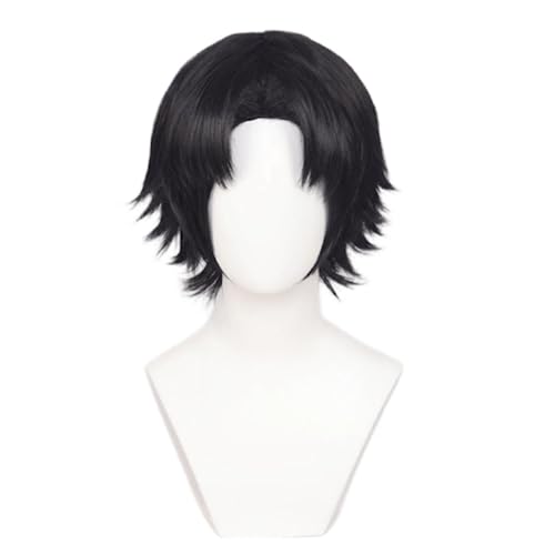 MIGUOO Anime Hunter×Hunter Cosplay Perücke, Chrollo Lucilfer Perücke, Schwarze Kurzhaar Perücken, Halloween Kostüm Party Rollenspiel Perücke Mit Perücke Cap von MIGUOO