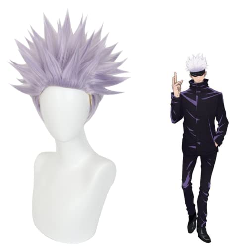 MIGUOO Anime Jujutsu Kaisen Cosplay Perücke, Gojo Satoru Perücke, lila Kurze Haare Rollenspiel Perücken mit Perücke Cap, für Halloween Kostüm Party von MIGUOO