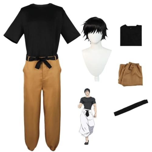 MIGUOO Anime Jujutsu Kaisen Fushiguro Toji Cosplay Outfit Halloween Party Uniform Kostüm mit Perücke (brown,M) von MIGUOO