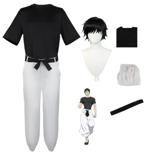 MIGUOO Anime Jujutsu Kaisen Fushiguro Toji Cosplay Outfit Halloween Party Uniform Kostüm mit Perücke (white,L) von MIGUOO