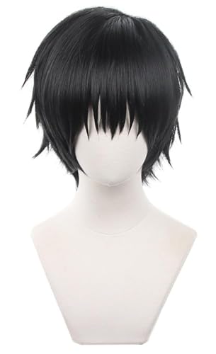 Anime Jujutsu Kaisen Fushiguro Toji Cosplay Perücke, Schwarze Kurze Haar Perücke, Halloween Kostüm Party Requisiten Zubehör Mit Free Cap von MIGUOO