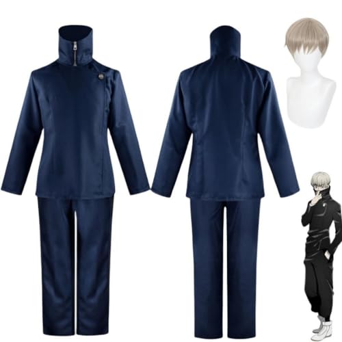 MIGUOO Anime Jujutsu Kaisen Inumaki Toge Cosplay Outfit Halloween Party Uniform Kostüm mit Perücke (Blue,M) von MIGUOO