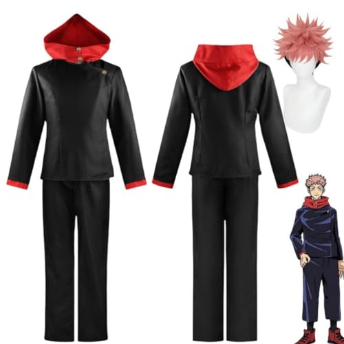 MIGUOO Anime Jujutsu Kaisen Itadori Yuji Cosplay Outfit Halloween Party Uniform Kostüm mit Perücke (Black,L) von MIGUOO