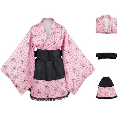 MIGUOO Anime Kamado Nezuko Halloween Cosplay Kostüm Party Outfit Kimono Maid Kleid (Kamado Nezuko,S) von MIGUOO