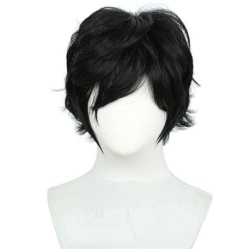 MIGUOO Anime Persona 5 Amamiya Ren Cosplay Perücke, Schwarze Kurzhaar Perücken Für Halloween, Party, Karneval, + Perücke Cap von MIGUOO