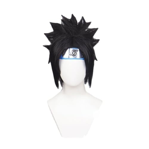 MIGUOO Anime Sasuke Uchiha Cosplay Perücke, Schwarze Kurze Haar Perücken Hitzebeständige Synthetische Halloween Kostüm Party Perücken Mit Kopfbedeckung Perücke Cap von MIGUOO