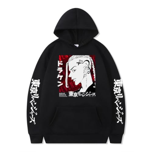 MIGUOO Tokyo Revengers Draken Anime Printed Sweatshirt Unisex Hoodie Pullover Cosplay Kostüm Herbst Winter Pullover (Black,XL) von MIGUOO