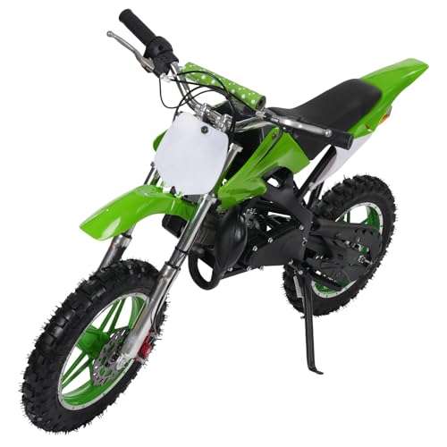 MIIWWOWO Pocket Bike 49cc Dirt Bike Dirtbike 2 Takt Kinder Dirt Cross Pocket Kindermotorrad Benzin Mini Elektro Crossbike Pitbike PocketBike Elektro Motocross Pocket Crossbike (Grün, 10in) von MIIWWOWO