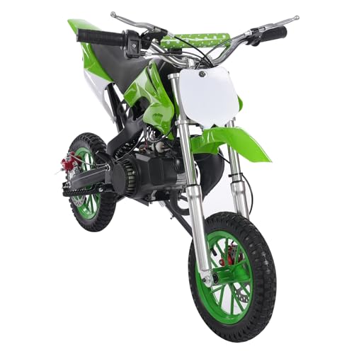 MIIWWOWO Pocket Bike 49cc Dirt Bike Dirtbike 2 Takt Kinder Dirt Cross Pocket Kindermotorrad Benzin Mini Elektro Crossbike Pitbike PocketBike Elektro Motocross Pocket Crossbike (Grün, 8in) von MIIWWOWO