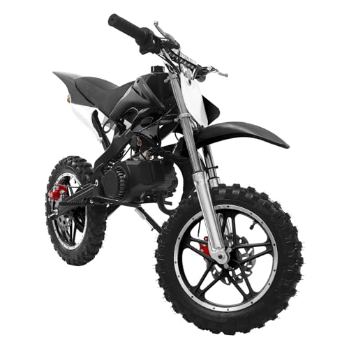 MIIWWOWO Pocket Bike 49cc Dirt Bike Dirtbike 2 Takt Kinder Dirt Cross Pocket Kindermotorrad Benzin Mini Elektro Crossbike Pitbike PocketBike Elektro Motocross Pocket Crossbike (Schwarz, 10in) von MIIWWOWO