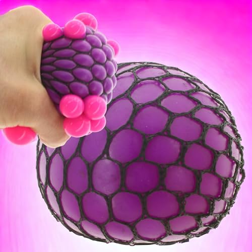 Bunter Antistressball im Netz – Quetschball Spielzeug, Sensorik, Stressabbau für Groß & Klein, Büro & Schule (Violett-Pink) von MIJOMA