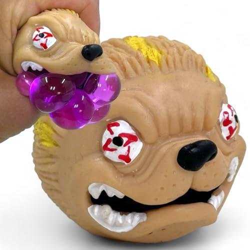 Bunter Antistressball im Netz – Quetschball Spielzeug, Sensorik, Stressabbau für Groß & Klein, Büro & Schule (Zombie Dog) von MIJOMA