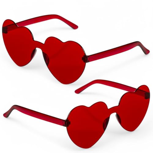 MIJOMA 2er-Set Herzbrille – Lustige Partybrille in Herzform, Retrobrille, Spaßbrille für Festivals, Karneval & Junggesellenabschied (Rot-Rot) von MIJOMA