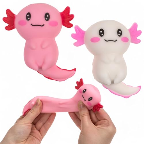 MIJOMA 2er Set Stretch-Axolotl Anti-Stressball mit Quarzsandfüllung – Antistress Gadget in Rosa & Weiß – 9,5 x 8 cm Handschmeichler für Stressabbau & Beruhigung von MIJOMA