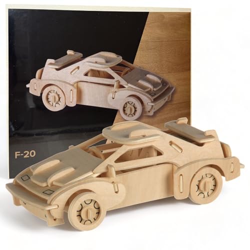 MIJOMA 3D-Puzzle Auto aus Naturholz - Pädagogisches Holzspielzeug zur Förderung von Hand-Auge-Koordination & Lernfähigkeiten, 4x15 cm (Sportwagen 20) von MIJOMA