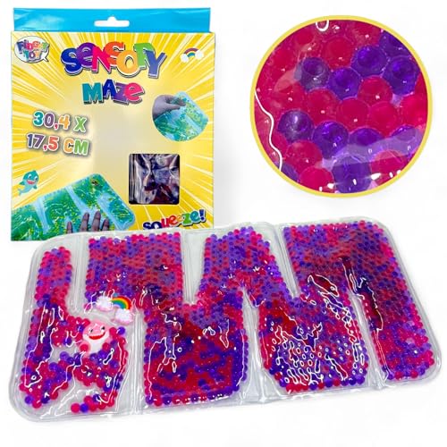 MIJOMA Antistress-Sensory-Maze-Spielzeug, Gel-gefülltes Fidget-Squishy mit Buntem Flüssigkeitsperlen-Labyrinth für Entspannung, Stressentlastung und Konzentrationsförderung, 35x17.5 cm (lila-pink) von MIJOMA