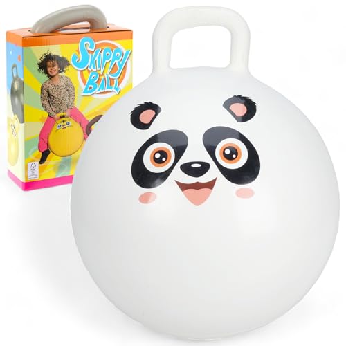 MIJOMA Aufblasbarer Hüpfball für Kinder - 55 cm Skippy Ball mit Tiergesicht - Strapazierfähiger PVC Hopper Ball für Drinnen & Draußen (Panda - Weiß) von MIJOMA