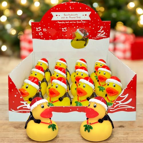 MIJOMA Badeente Weihnachten Set - 12 Stück Weihnachtliche Quietscheenten mit Weihnachtsmütze & Rentier - Badewannenspielzeug - Wichtelgeschenk & Adventsdeko - 6,5 x 6 x 7,5 cm von MIJOMA