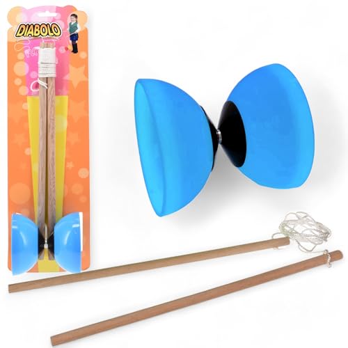 MIJOMA Diabolo Jonglierset – 2 Holzstäbe & weiches Kunststoffdiabolo – Kompaktes Outdoor Spiel für Kinder & Erwachsene – Perfekt für Koordination & Geschicklichkeit (Blau) von MIJOMA