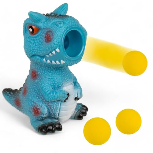 MIJOMA Dinosaurier Popper Spielzeug für Kinder - Ballwerfer Dino inklusive 3 Schaumstoffbälle, Förderung von Motorik & Hand-Augen-Koordination, für Indoor & Outdoor, Weiches Material, 9x12 cm (Blau) von MIJOMA