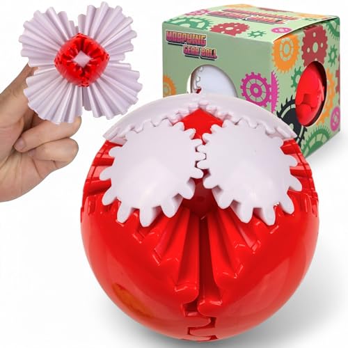 MIJOMA Fidget Toy Zahnrad Ball – Morphing Gear Ball, rotierender Getriebeball, stressabbauendes Puzzle-Spielzeug für Kinder & Erwachsene, 6,5 cm (Weiß-Rot) von MIJOMA