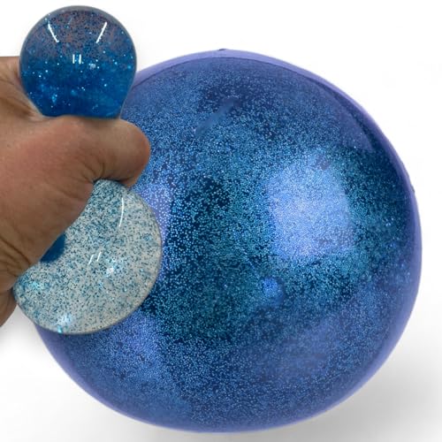 MIJOMA Funkelnder Squeeze-Wasserball – Glitzer-Antistressball, 7 cm, flexibel, langlebig, für Kinder & Erwachsene, Förderung der Konzentration (Edition Blau) von MIJOMA