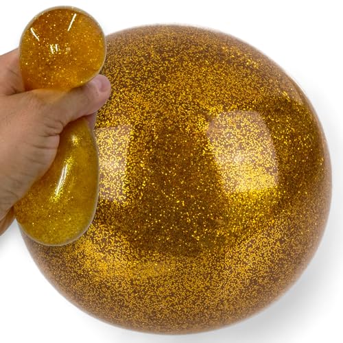 MIJOMA Funkelnder Squeeze-Wasserball – Glitzer-Antistressball, 7 cm, flexibel, langlebig, für Kinder & Erwachsene, Förderung der Konzentration (Edition Gold) von MIJOMA