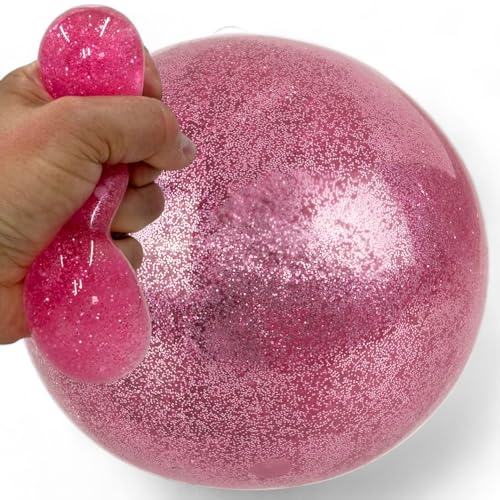 MIJOMA Funkelnder Squeeze-Wasserball – Glitzer-Antistressball, 7 cm, flexibel, langlebig, für Kinder & Erwachsene, Förderung der Konzentration (Edition Rosa) von MIJOMA