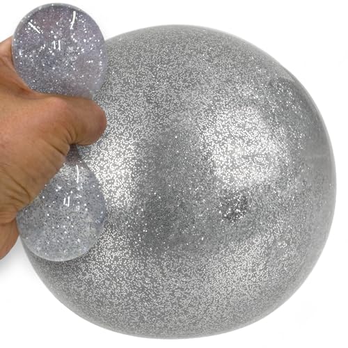 MIJOMA Funkelnder Squeeze-Wasserball – Glitzer-Antistressball, 7 cm, flexibel, langlebig, für Kinder & Erwachsene, Förderung der Konzentration (Edition Silber) von MIJOMA