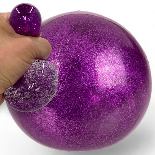 MIJOMA Funkelnder Squeeze-Wasserball – Glitzer-Antistressball, 7 cm, flexibel, langlebig, für Kinder & Erwachsene, Förderung der Konzentration (Edition Violett) von MIJOMA