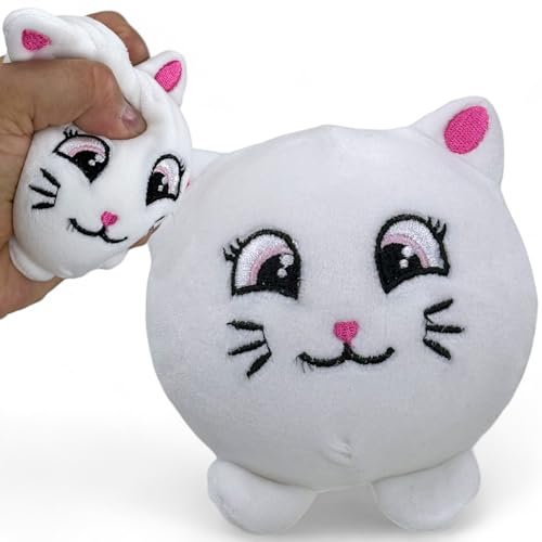 MIJOMA Kuscheliger Antistress-Squeezeball - Velvet Plüsch Quetschball im Kawaii Design, Sensorikspielzeug für alle Altersklassen, Ø10cm (weiße Katze) von MIJOMA