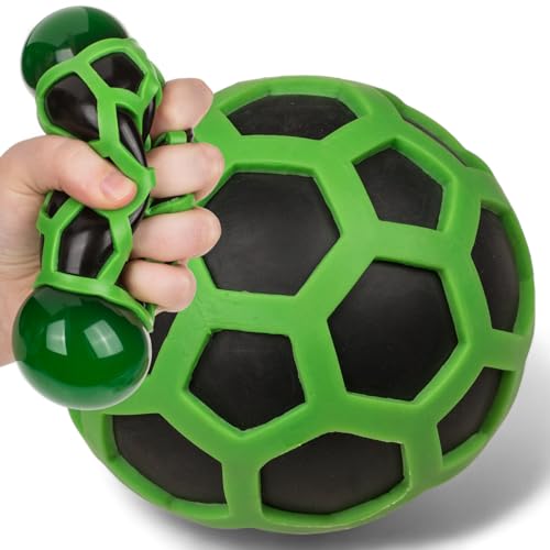 MIJOMA Rubbery Squeeze-Ball – Antistressball im farbenfrohen Gummi-Netz, Spaß & Entspannung für Groß und Klein, Spielzeug gegen Stress, Ø 8 cm (Grüne Edition) von MIJOMA